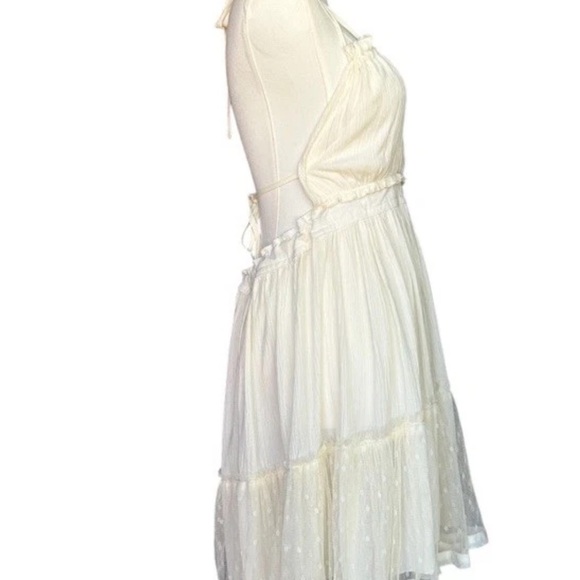 Moonsea Dress Small Women Off White Cream Ruffled Halter Neck Back Gauze  Mini - Picture 6 of 8